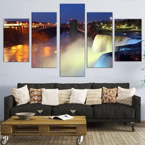 5 Pieces Close Up of Niagara Falls at Night American Landscape wall art poster Picture for Home Decoration Living Room Artwork