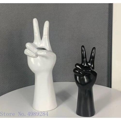 Abstract Ceramic Vase Flower Arrangement Victory Arm Ornaments Human Hand Vase Ceramic Crafts Figures Modern Home Decoration