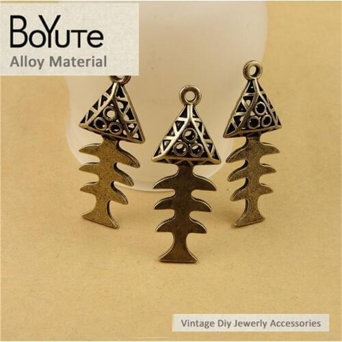 BoYuTe (20 Pieces/Lot) 45*16*7.5MM Vintage Fish Charms Antique Bronze Plated Metal Diy Fish Bone Charms Pendant Jewelry Making