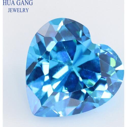 5A Sea Blue Heart Shape Cubic Zirconia Brilliant Cut Loose CZ Stone Synthetic Gems Beads For Jewelry 3x3-12x12mm