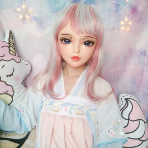 Chan)Female Sweet Girl Resin Half Head Kigurumi BJD Eyes Crossdress Cosplay Japanese Anime Role Lolita Mask With Eyes And Wig