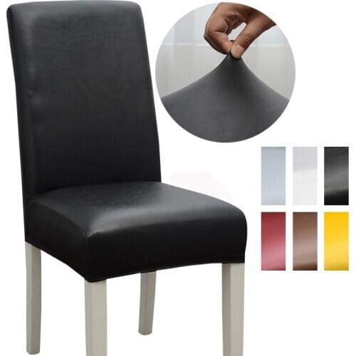 PU Leather Chair Cover Waterproof Oilproof Chair Cover Stretch Kitchen Seat Case Banquet Hotel Cover housse de chaise