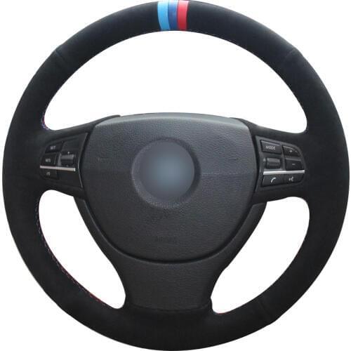 Black Suede Light Blue Blue Red Marker Car Steering Wheel Cover for BMW F10 523Li 525Li 2009 730Li 740Li 750Li