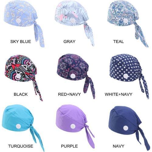 Pure Cotton Printed Hand Bandage Hair Cap Buckle And Anti Strangulation Hat Coloring For Sleeping Women Lace-Up