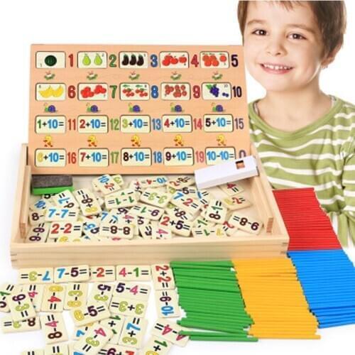 Wooden Childrens Early Learning Maths Beginner Teaching 120 Question Preschooler Addition Subtraction Counting Rods Box Toy
