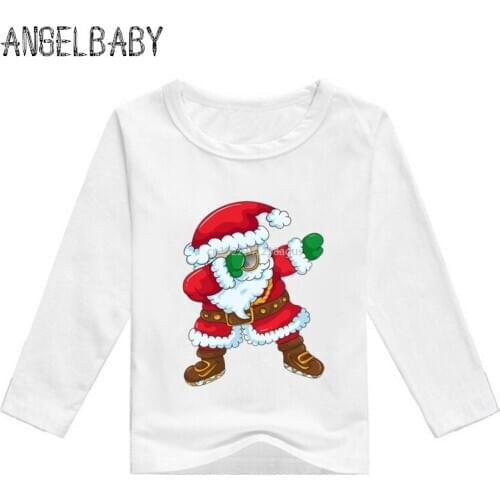 Kids Cartoon Merry Christmas Dabbing Santa Pattern T shirt Baby Girls Funny Long Sleeve T-shirt Boys Cute Clothes,LKP5112