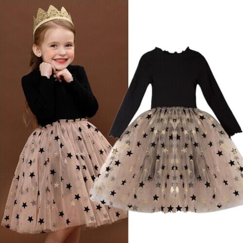 Childs 3 4 5 6 7 8 Year Girls Dress Autumn Lace Sling Casual Dresses For Baby Pentagram Pattern Clothes Birthday Party Dress