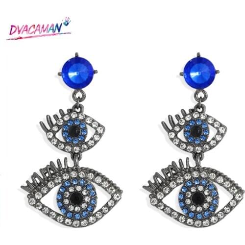 Dvacaman Charm Bohemia Rhinestone Evil Eye Dangle Earrrings for Women Blue Crystal Long Drop Earrings Statement Trend Jewelry