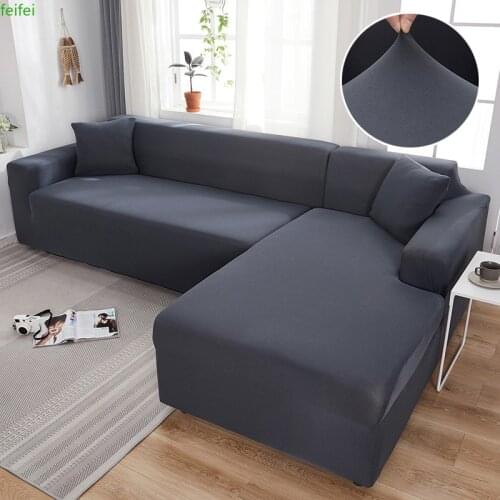 Grey Color Sofa Cover Stretch Elastic Sofa Covers for Living Room Copridivano Couch Covers Sectional Corner L-shape Sofa Cover