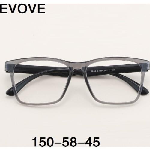 Evove Oversized Eyeglasses Frames Male Women Transparent Grey Glasses Men Large Spectacles for Prescription Optical Reading Lens