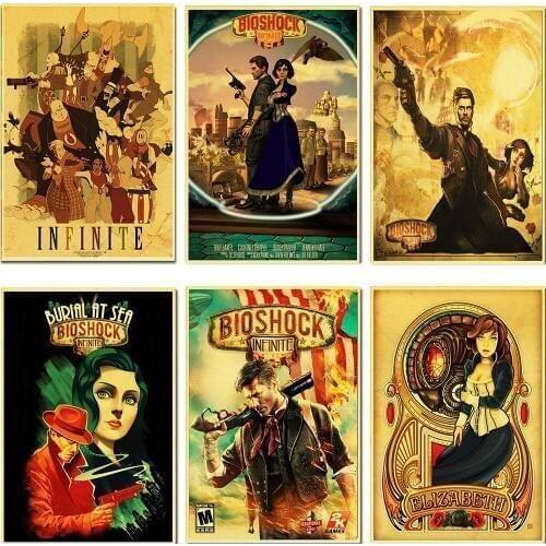 Shooting game BioShock infinite high quality Retro Poster Vintage poster Wall Decor For Home Bar Cafe for kid room