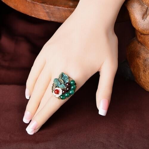 Jade Flowers Rings Chalcedony Blue Agate Amulet Fashion Natural Charm Jewelry Gifts for Women Her