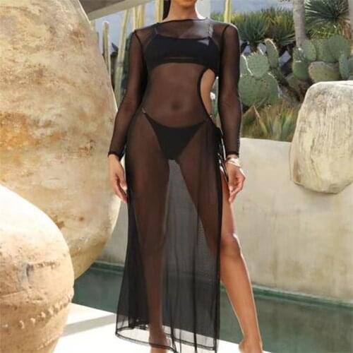 3 Piece Bikini Set With Mesh Cover Up Swimwear With Ties Thong Set Bathing Suit White Black Swimsuit Pareo Beach Bikini 2021