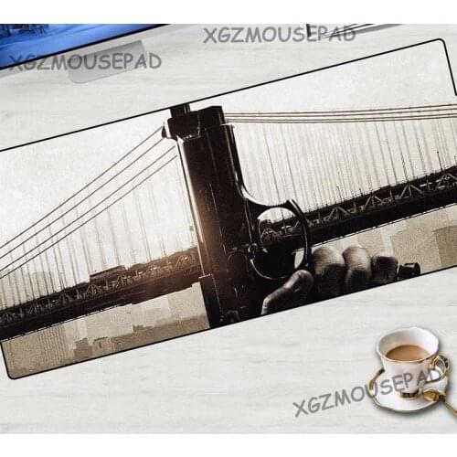 XGZ Landscape Extra Large Mouse Pad Black Lock Edge Pistol Gun Pattern Computer Desk Pad Bridge Printing Non-slip Rubber 90x40