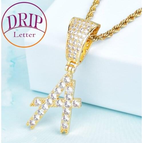 Cursive Single Letter Pendant Gold Color Necklaces Charm For Men/Women Hip Hop Rock Jewelry With Rope Chain A-Z