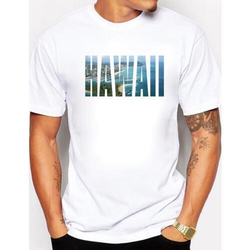 BLWHSA Short Sleeve Men T Shirt Purpose Tour City Hawaii Design T-shirt O-Neck Tops HAWAII Words Printed Cool Summer Tee Shirts