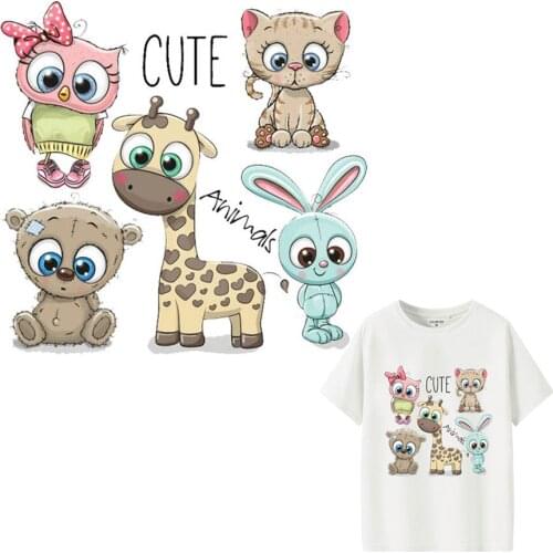 Cute Animal Set Patches Girls Boys T-shirt Decoration Iron On Patches For Clothing DIY Heat Transfer Appliqued Badges