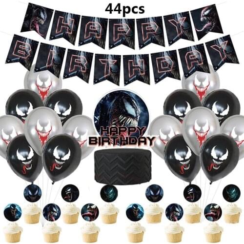 1set Marvel Super Hero Venom Theme Balloons Set Venom Birthday Banner Cake Topper Baby Shower Boy Girl Kids Favors Toys Gift
