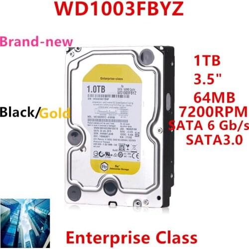 New HDD For WD Brand Black/Gold 1TB 3.5" SATA 6 Gb/s 64MB 7200RPM For Internal HDD For Enterprise Class HDD For WD1003FBYZ