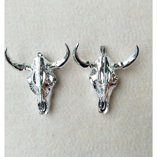 Wholesale 5pcs horn cattle Tau bone Pendant With Full silver Plated , ox head Charms for DIY jewelry necklace making P374