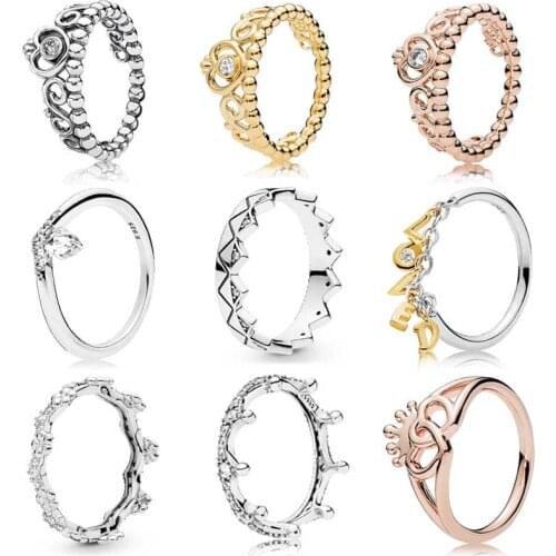 Original Golden My Princess Tiara Classic Wish Exotic Crown Rings With Crystal Ring 925 Sterling Silver Ring Europe Jewelry