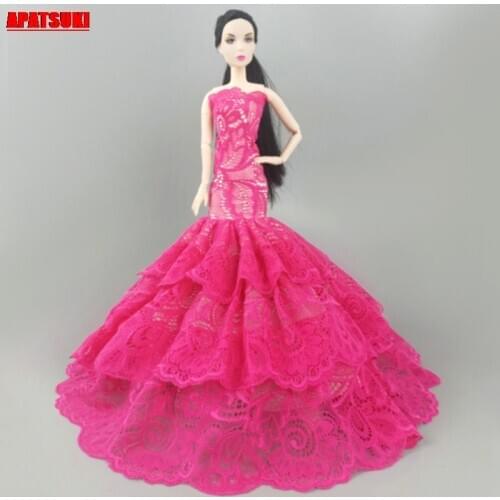 Pink Formal Party Gown Vestido de noche Mermaid Evening Dresses For Barbie Dolls Outfits Clothes Doll Accessories Kids Toys DIY