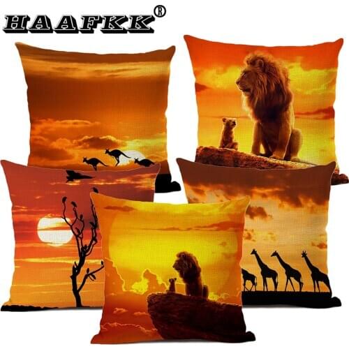 African Landscape Oil Painting Pillow Home Art Decoration Cushion Cover 45x45cm High Quality Linen Pillow Car Accessories