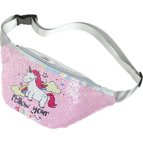 Cartoon Unicorn Sequins Waist Bag Casual Adjustable Waist Shiny Sequins Waist Bag Girl Sports Travel Phone Bag Fanny Packs Bag