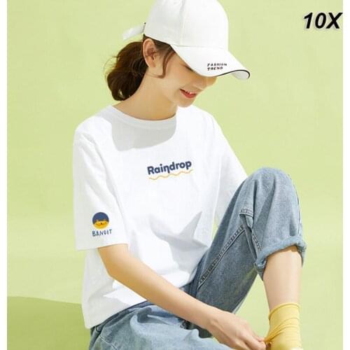 10Pcs/Lot Casual loose T-shirt Top T Shirt Women Tshirt Loose Smile White Short Sleeve Girls New Woman Generation