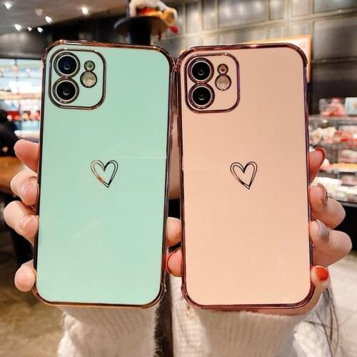 Luxury Electroplating Love Heart Phone Case For iPhone 12 12Pro Max 11 Pro Max X XR XS Max 7 8 Plus SE 2020 Soft TPU Back Cover
