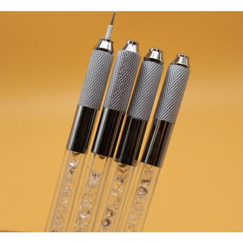 6 Pcs Two Uses Manual Eyebrow Tattoo Pen Crystal White Permanent Makeup Microblading Pen For 3D Eyebrow Tattoo Embroidery