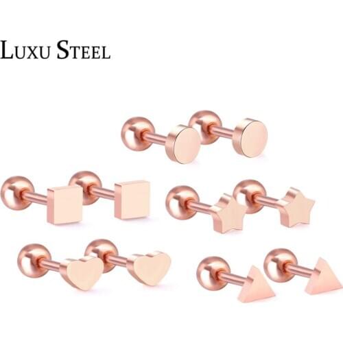 LUXUSTEEL Rose Gold Earrings 2020 aretes Stainless Steel Geometry Screw Stud Earring Fashion Jewelry 5pairs Sets Christmas