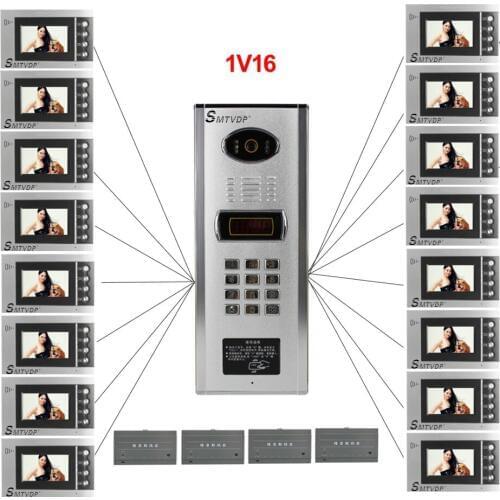 Home security Video Intercom System 4.3" LCD Video Door Phone Touch Key Panel IR Home Video Doorbell For 16-Apartments