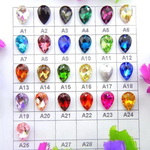 Glass Crystal Rhinestone with two holes nice colors waterdrop shape rhinestone sew on wedding dress accessories decorations