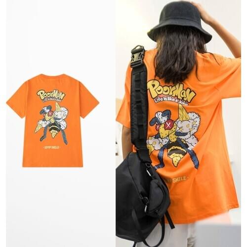 Ulzzang Funny Cartoon Print T Shirt Men Ins Style100% Cotton Retro T Shirts Men And Women Hip Hop Skateboard Rock Punk Tee
