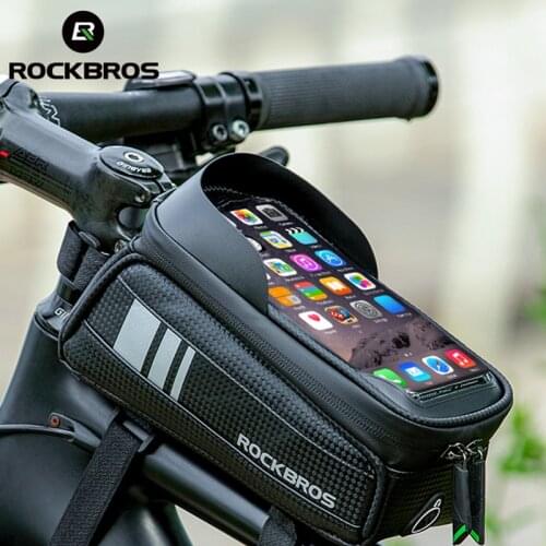 ROCKBROS Bicycle Bag Waterproof Touch Screen Cycling Bag Top Front Tube Frame MTB Road Bike Bag 6.5 Phone Case