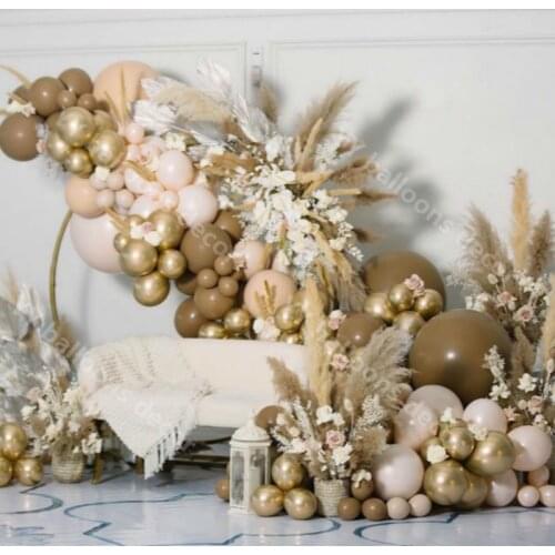 166pcs Double Cream Peach Apricot Balloons Garland Coffee Balloon Chrome Gold Globos Birthday Wedding Baby Shower Party Decor