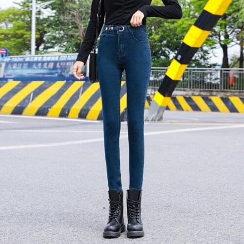 FNOCE 2020 new womens jeans pants young fashion casual solid high waist stretch skinny slim Pencil Pants Ankle-Length trousers