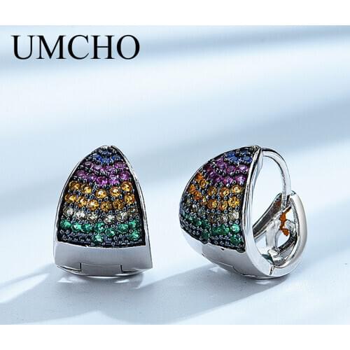 UMCHO Triangle Clip Earrings Colorful Gemstone 925 Silver Sterling Clip Earrings For Women Wedding Party Fine Jewelry