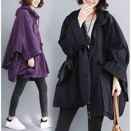 Oversize Women Spring Autumn Trench Coat New Casual Loose Elegant Windbreaker Vintage Hooded Coat Outwear Womens clothing J210