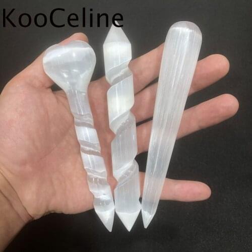 1pc Natural Crystals Quartz Selenite Spiral Heart Stick Energy Reiki Stones Home Office Aquarium Decoration Accessories Gemstone