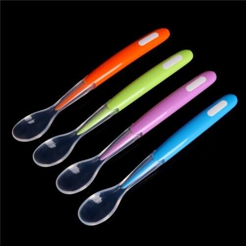 1pce Tableware Safe Food For Training Flatware Baby Silicone Soft Feeding Spoon