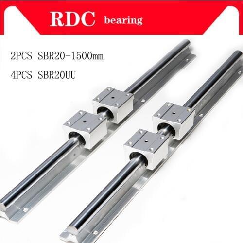 2 Set SBR20-1500mm 20 MM FULLY SUPPORTED LINEAR RAIL SHAFT ROD with 4 SBR20UU