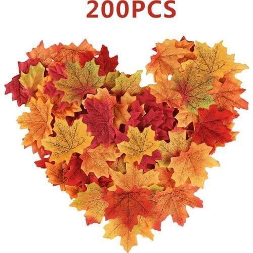 200Pcs/set Artificial Silk Maple Leaves for Home Wedding Party Decoration Artificial Flower Scrapbooking Craft Vivid Mixed Color