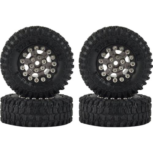 4PCS 52X18mm 1.0Inch Beadlock Wheel Rims Tires Set for 1/24 RC Crawler Car Axial SCX24 90081 AXI00001 AXI00002 Parts