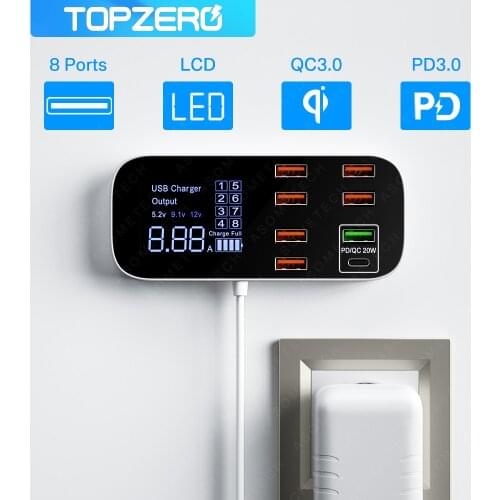 40W USB C Fast Charger QC3.0 Quick Charge Type C 8 Port 3A Fast Charging Station Portable Phone Charger for iPhone 11 12 Pro Max