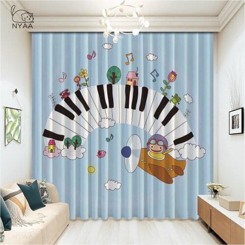 Abstract Music Sheet On White Pattern Curtain Cartoon Cloud Korean Room Decor Curtains Made Order Youth Bedroom Micro Shading