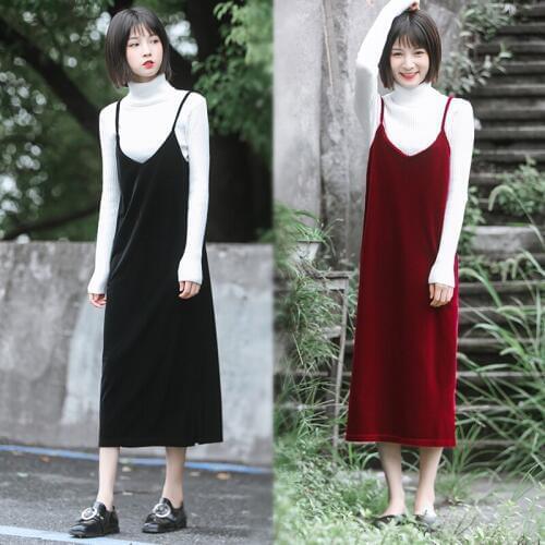 Free Shipping 2019 New Fashion Plus Size XS-4XL Long Mid-Calf Dress Autumn Sleeveless Velvet Dress Red And Black Customized