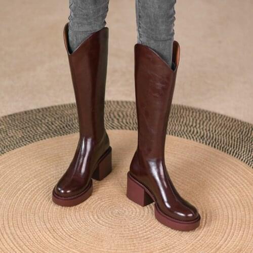 Donna-in 2021 New Genuine Leather Retro Women Ankle Boots Chunky Heel Platform Martin Boots Back Zipper Female Shoes Top Quatily