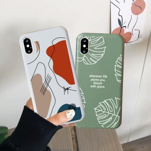 JAMULAR Art Retro Abstract Geometry Phone Case For iPhone 7 11 Pro 12 XS MAX XR X 8Plus Banana Leaf Letters Back Cover Soft Capa